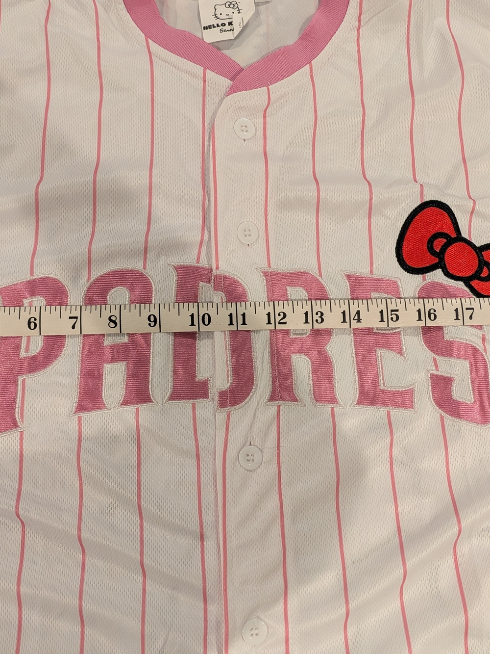 Hello Kitty San Diego Padres Pink & White Pinstripe Baseball Jersey - RARE! - Picture 4 of 4